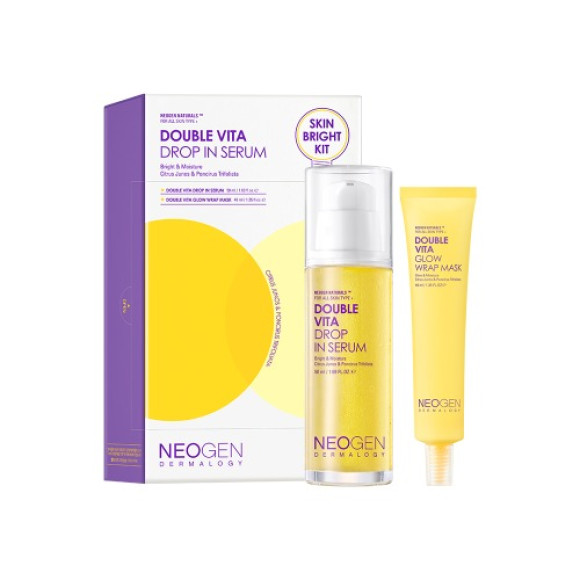 Набір для сяйва шкіри (Серум 50 мл + Маска-плівка 40 мл) Neogen Double Vita Drop In Serum Skin Bright Kit  - фото №1
