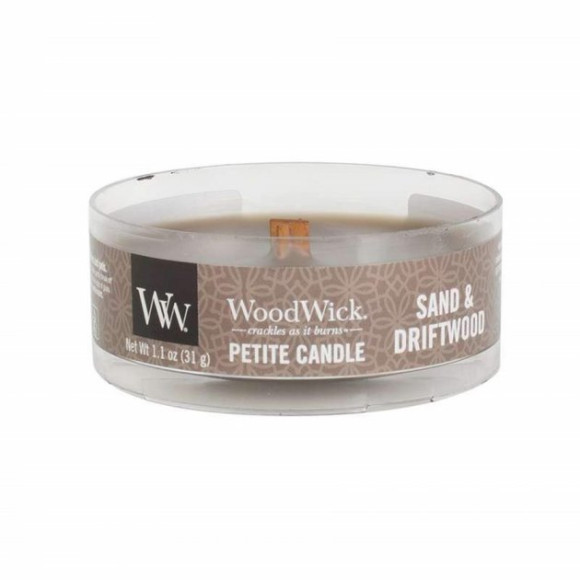 Ароматическая свеча с ароматом древесины и песка Woodwick Petite Sand and Driftwood - фото №1