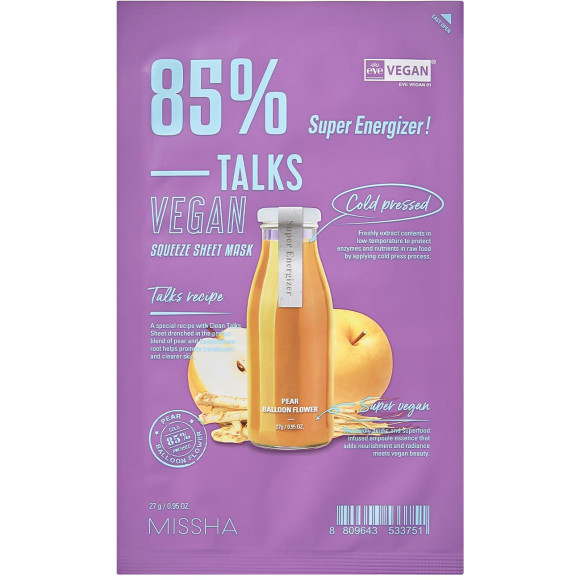Поживна тканинна маска для обличчя Missha Talks Vegan Squeeze Sheet Mask Super Energizer - фото №1