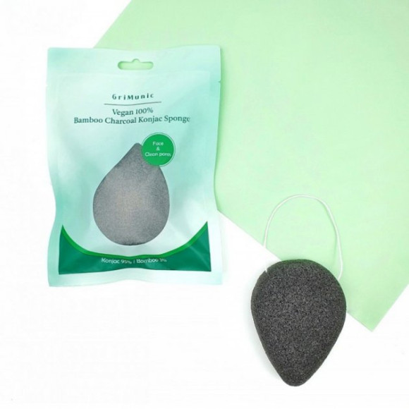 Спонж конняку з вугіллям для очищення шкіри Grimunic Vegan 100% Bamboo Charcoal Konjac Sponge - фото №1