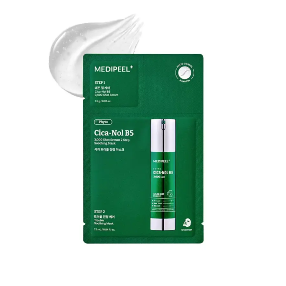 Двофазна маска зі спікулами та центелою Medi-peel Phyto Cica-Nol B5 3000 Shot Serum 2 Step Mask 1.5g + 25ml - фото №1