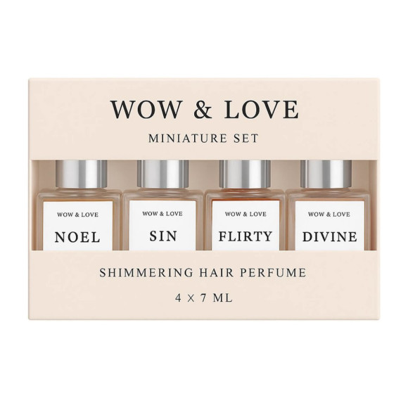 Сет мініатюр парфум-блиску для волосся Wow & Love Shimmering Hair Parfume Miniature Set, 7 мл х 4 шт - фото №1