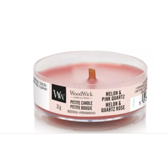 Ароматична свічка з динею та рожевим кварцем Woodwick Petite Melon & Pink Quartz - фото №1