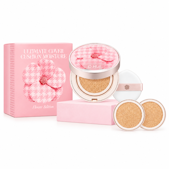 Набір люкс тонального кушону O HUI Ultimate Cover Cushion Moisture Flower Edition SPF50+ PA+++ 01 Milk Beige - фото №1
