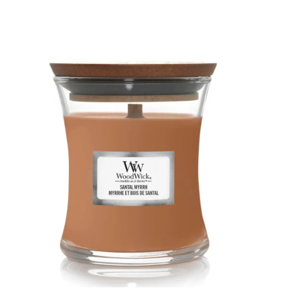 Ароматична свічка з нотами червоного дерева, евкаліпта та амбри Woodwick Mini Santal Myrrh 85 г - фото №1