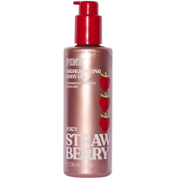 Сяючий бронзатор-олійка для тіла Pink Juicy Strawberry Highlighting body oil 236 мл - фото №1