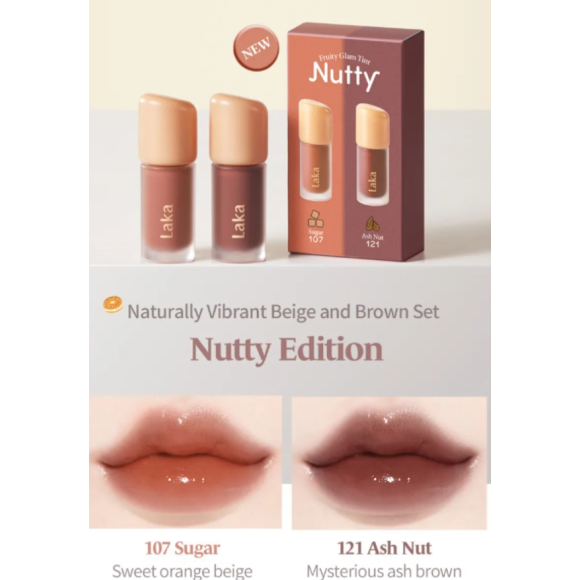 Набір міні тінтів для губ Laka Fruity Glam Tint Mini Duo Nutty Edition 1,9 г х 2 шт - фото №1
