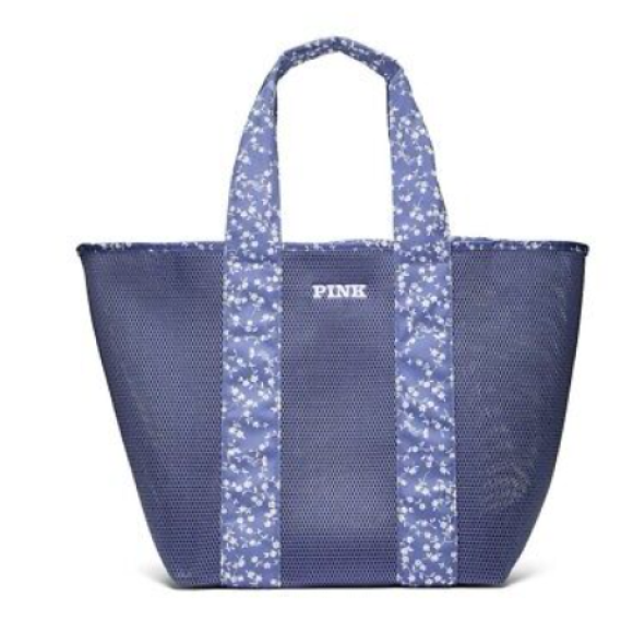 Стильна сумка-шопер Victoria's Secret Blue Mesh Tote Pool Beach Bag In Blue Floral NWT - фото №1