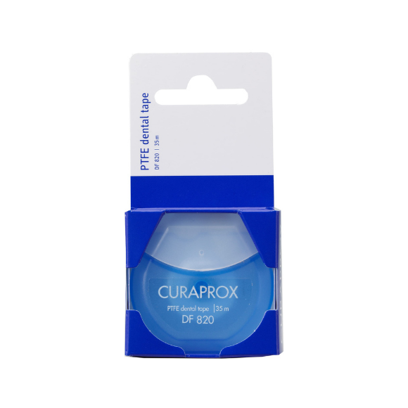 Нитка міжзубна тефлонова з хлоргекседином Curaprox Dental tape DF 820 PTFE 35 м - фото №1