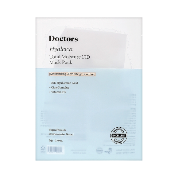 Тканинна маска з 10 формами гіалуронової кислоти та центелою Doctors Hyalcica Total Moisture 10 D Mask 1 шт - 20 мл - фото №1