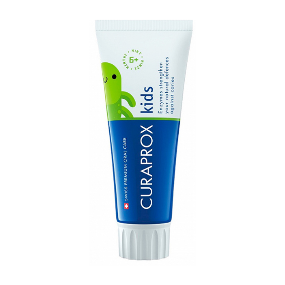 Дитяча зубна паста (зі свіжим смаком солодкої м'яти) Curaprox Kids 6+ mint 60 мл - фото №1