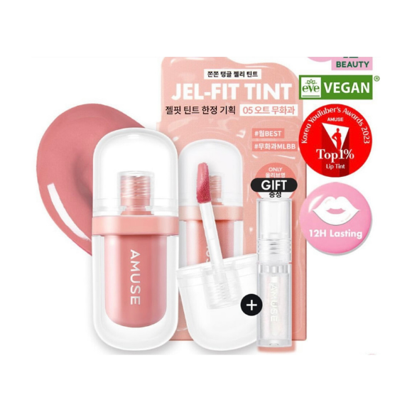 Набор : стойкий гелевый тинт для губ + глянцевый плампер Amuse Jel-Fit Tint 05 Oat Fig Special Set - фото №1