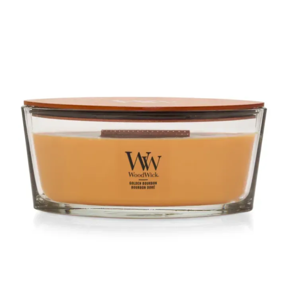 Ароматична свічка з ароматом медового віскі та копченого дерева Woodwick Ellipse Golden Bourbon 453 г - фото №1
