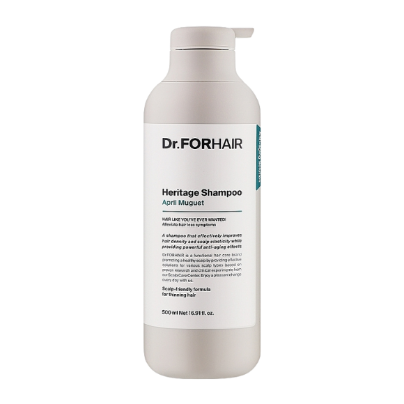 Антивіковий шампунь для ослабленої шкіри голови та тонкого волосся Dr.FORHAIR Hair Heritage Shampoo April Muguet 500 мл - фото №1