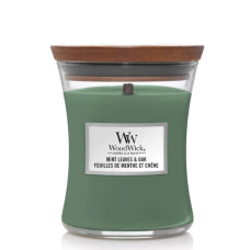Ароматическая свеча с нотами мяты и дуба Woodwick Medium  Mint leaves & Oak  - фото №1