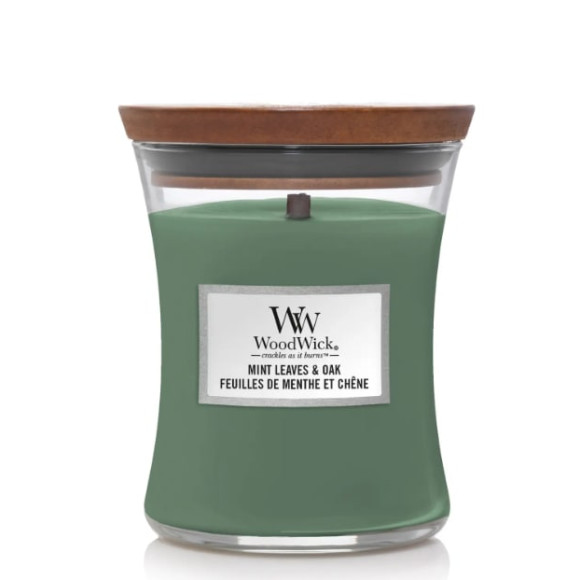 Ароматична свічка з нотами м'яти та дуба Woodwick Medium Mint leaves & Oak  - фото №1