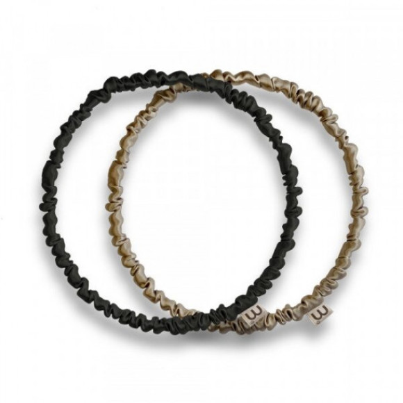 Набір обручів-резинок «чорний, бежевий» Mon Mou Thin Silk Hair Hoop Kit - фото №1