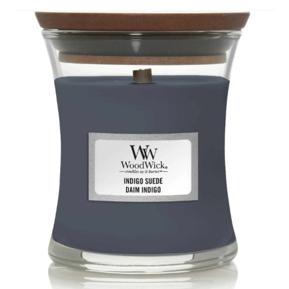 Ароматична свічка з ароматом шкіри та мускусу Woodwick Mini Indigo suede - фото №1
