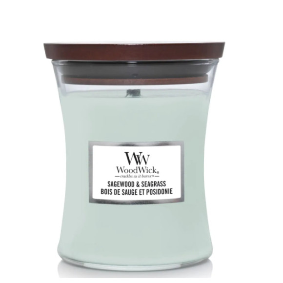Ароматична свічка з нотами шавлії, океану та кедра Woodwick Medium Sagewood & Seagrass 275 г - фото №1