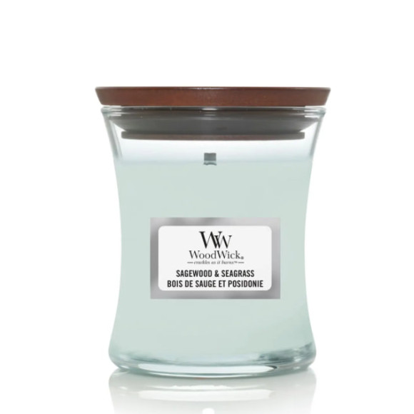 Ароматична свічка з нотами шавлії, океану та кедра Woodwick Mini Sagewood & Seagrass  - фото №1