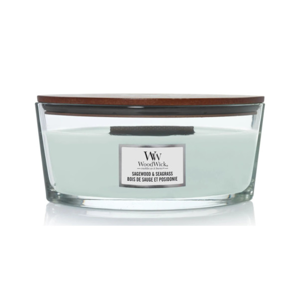 Ароматична свічка з нотами шавлії, океану та кедра Woodwick Ellipse Sagewood & Seagrass 453  - фото №1
