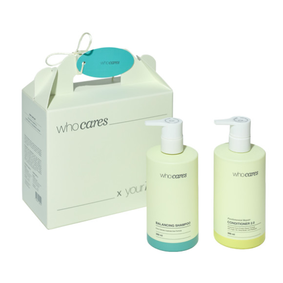 Набір засобів Whocares Balancing Shampoo 300 ml + Whocares Conditioner 2.0 Fundamental Repair 300 ml - фото №1