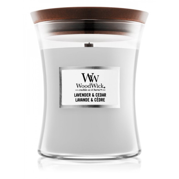 Ароматична свічка з ароматом кипариса, перцю і лимону Woodwick Medium Lavender & Cedar 275 г - фото №1