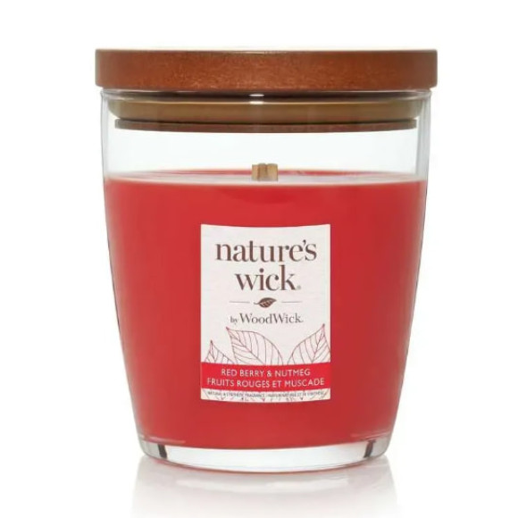 Ароматична свічка з ароматом червоних ягід та мускатного горіха Woodwick Nature’s Wick Redberry & Nutmeg 284 г - фото №1
