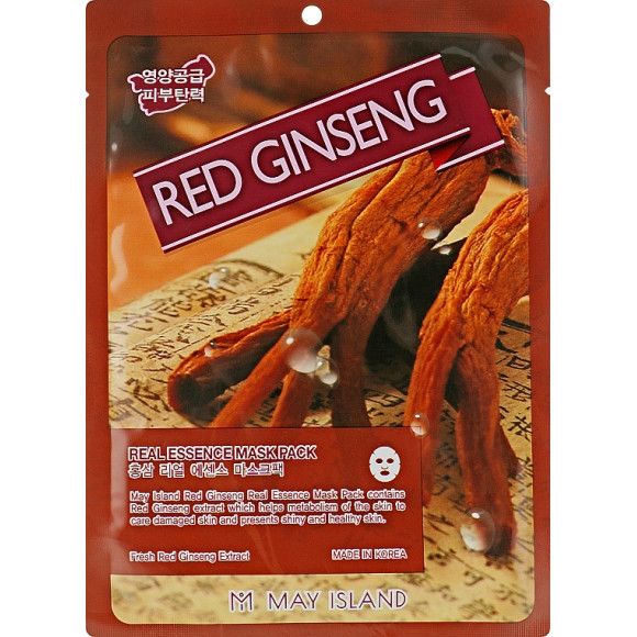 Тканинна маска із червоним женьшенем May Island Red Ginseng Real Essence Mask Pack - фото №1