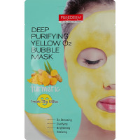 Киснева тканинна маска з екстрактом куркуми Purederm Deep Purifying Yellow O2 Bubble Mask Turmeric - фото №1